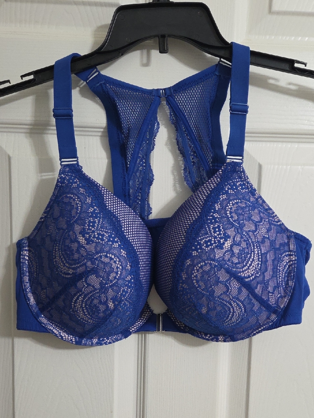Cacique 42D Boost Plunge Royal Blue Lace Push-Up Racerback Bra